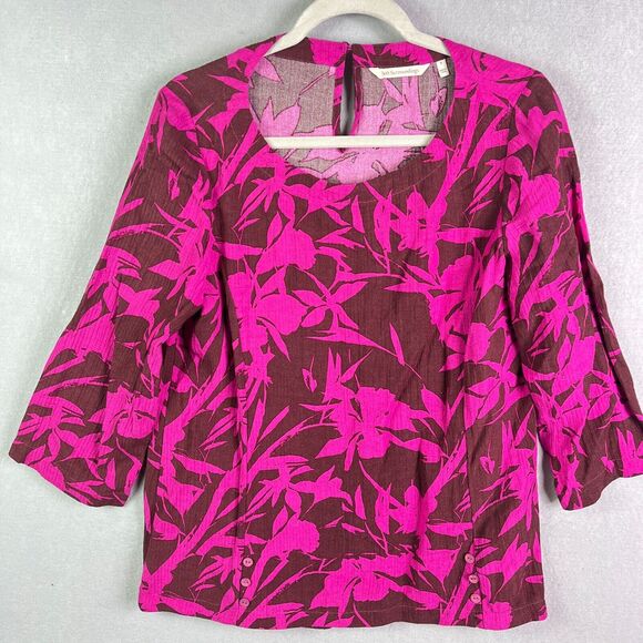 Soft Surroundings Blouse Women Small Fuchsia Pink Tropical Oceo Gauze Top - Picture 1 of 11